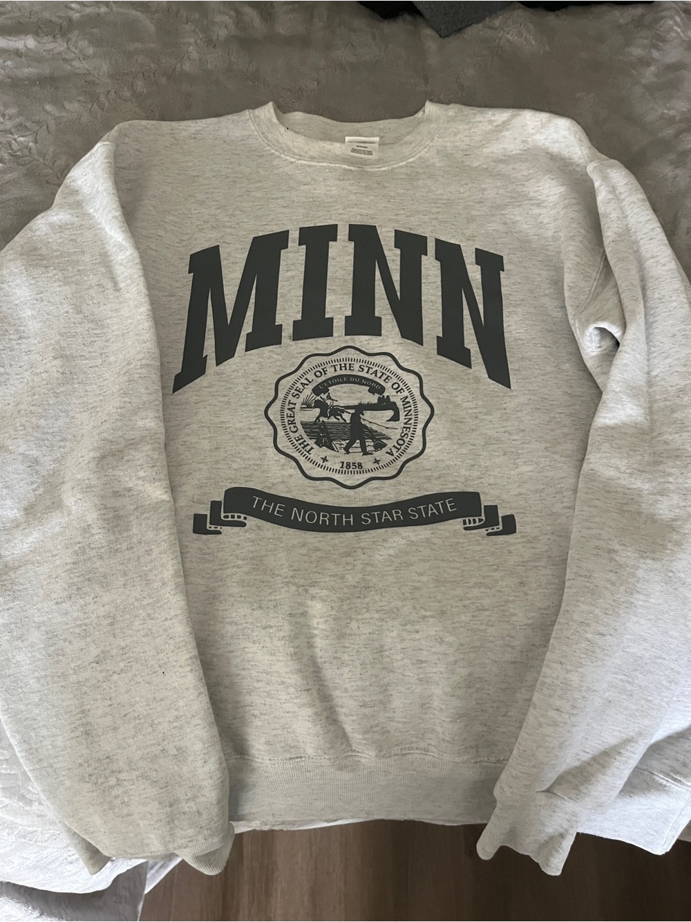 Hanes Light Gray Crewneck Sweatshirt with MINN Graphic